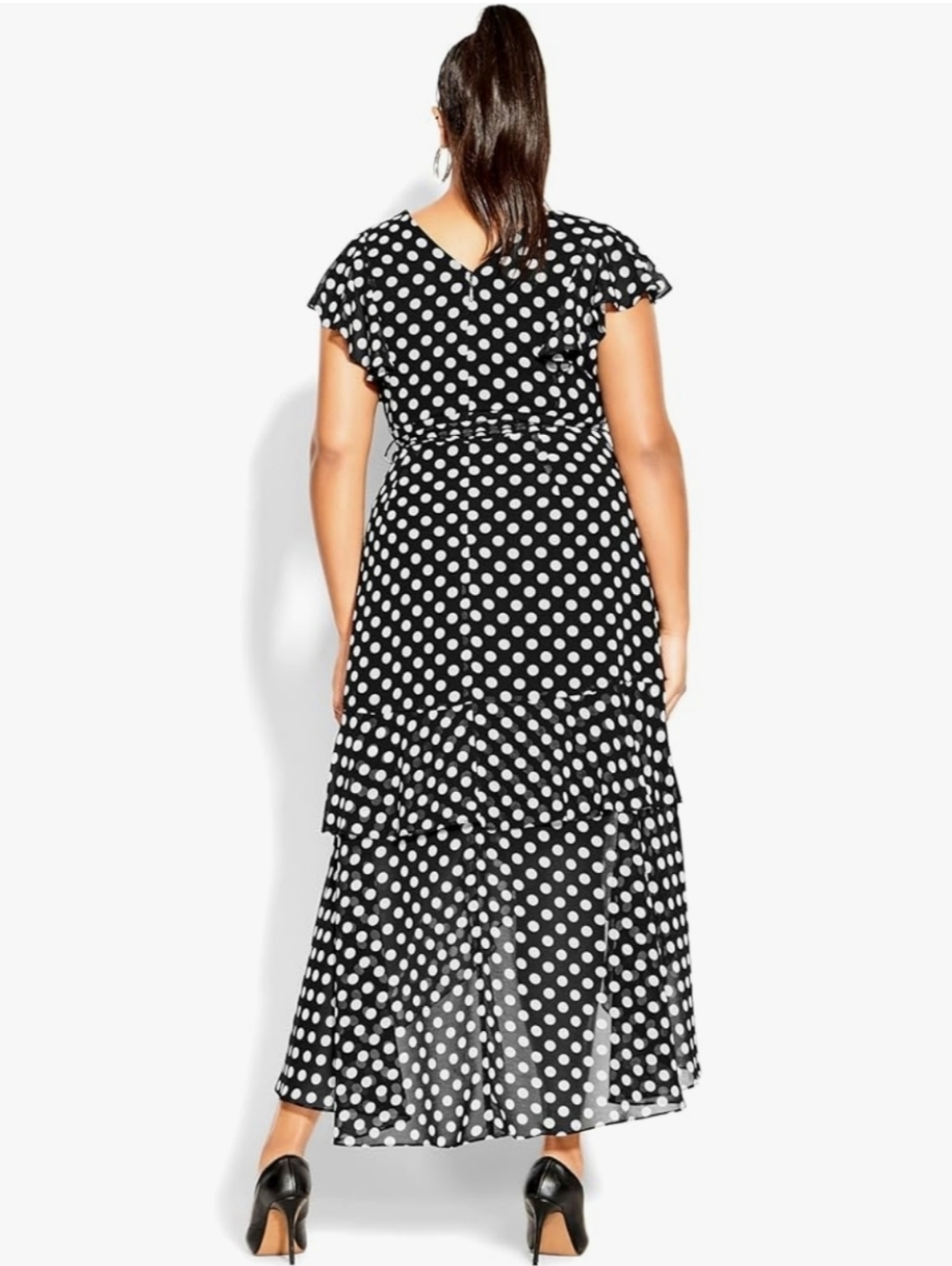City Chic Women's Plus Size Maxi Emilia Polka Dot Chiffon Faux Wrap Dress. Sz 16 - Picture 4 of 8